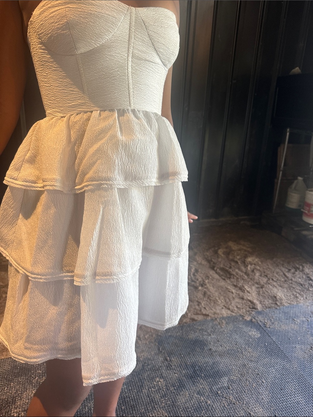 BCBGMaxAzria Strapless White Tiered Peplum Dress